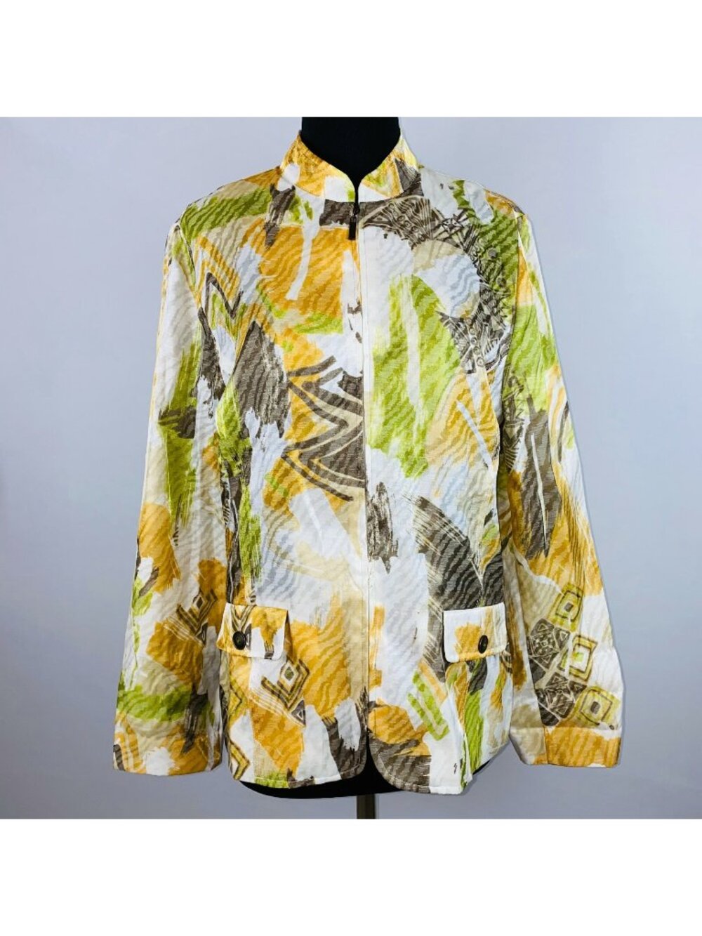 Alfred Dunner Top Jacket Womens Modern Abstract Print 12
